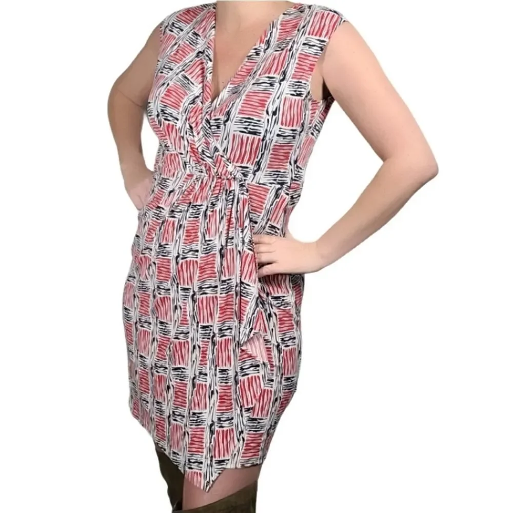 Michael Kors Red and Blue Wrap Midi Dress
